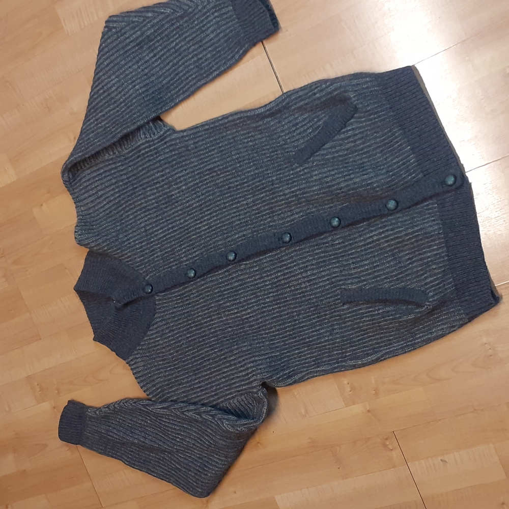BUTTON FRONT PURE NEW WOOL Jacket KNIT MOCKNECK  2POCKETS, M with MEASUREMENT